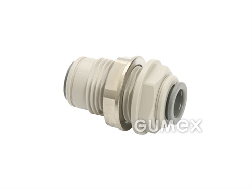 Prepážková nástrčná spojka JOHN GUEST, pre rúrky 3/8", o-krúžok NBR, acetal kopolymér, šedá